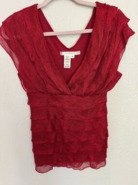 Studio M Deep Red Layered V-Neck Sleeveless Top